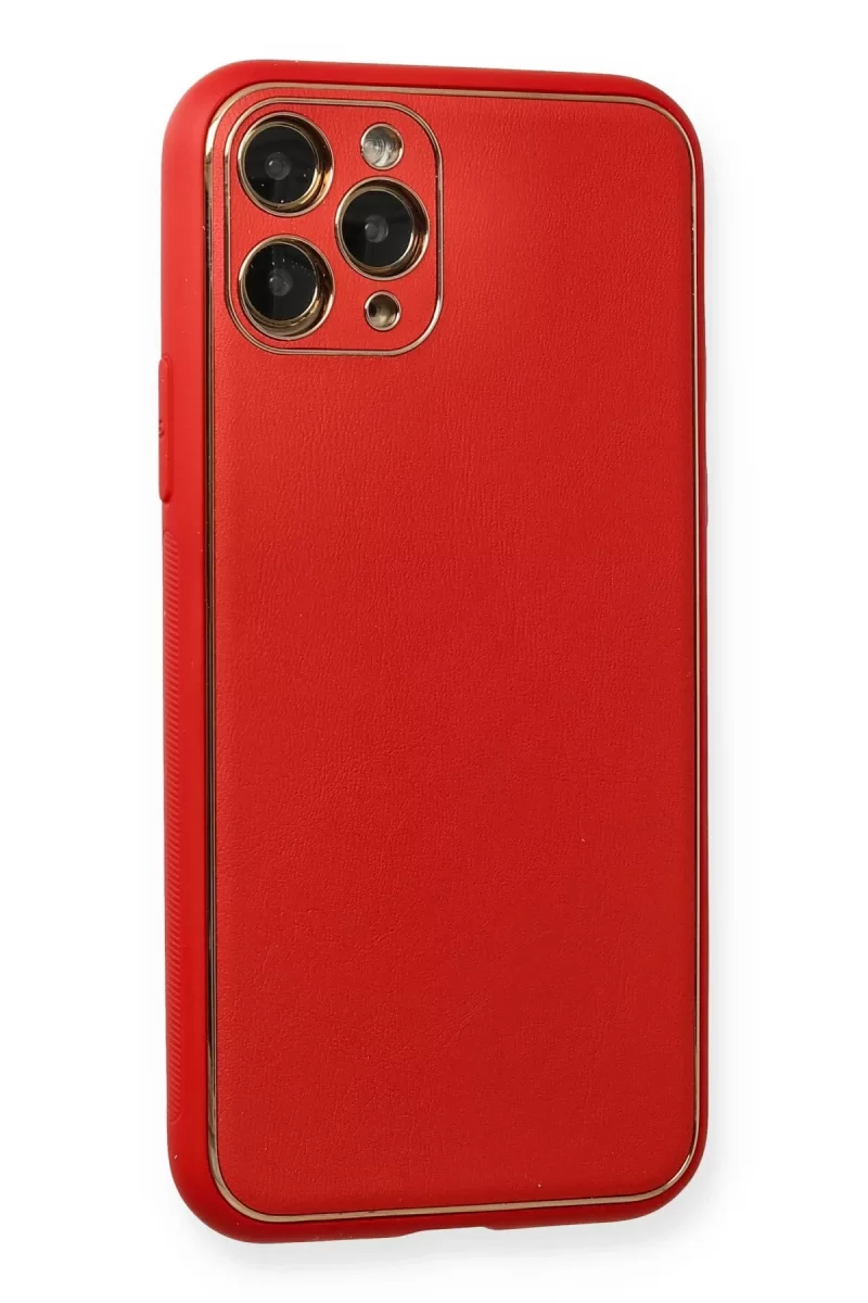 Newface Apple iPhone 11 Pro Max Kılıf Coco Deri Silikon Kapak - Kırmızı
