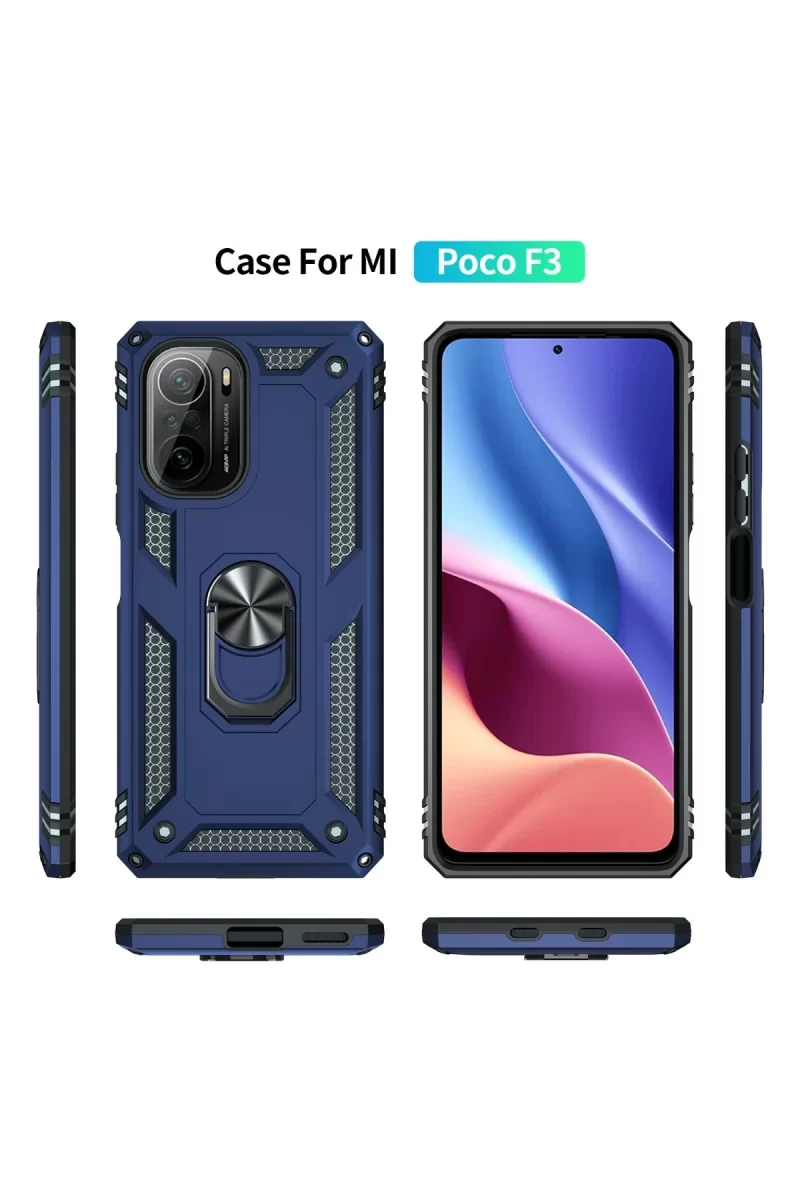 Newface Xiaomi Poco F3 Kılıf Sofya Yüzüklü Silikon Kapak - Lacivert