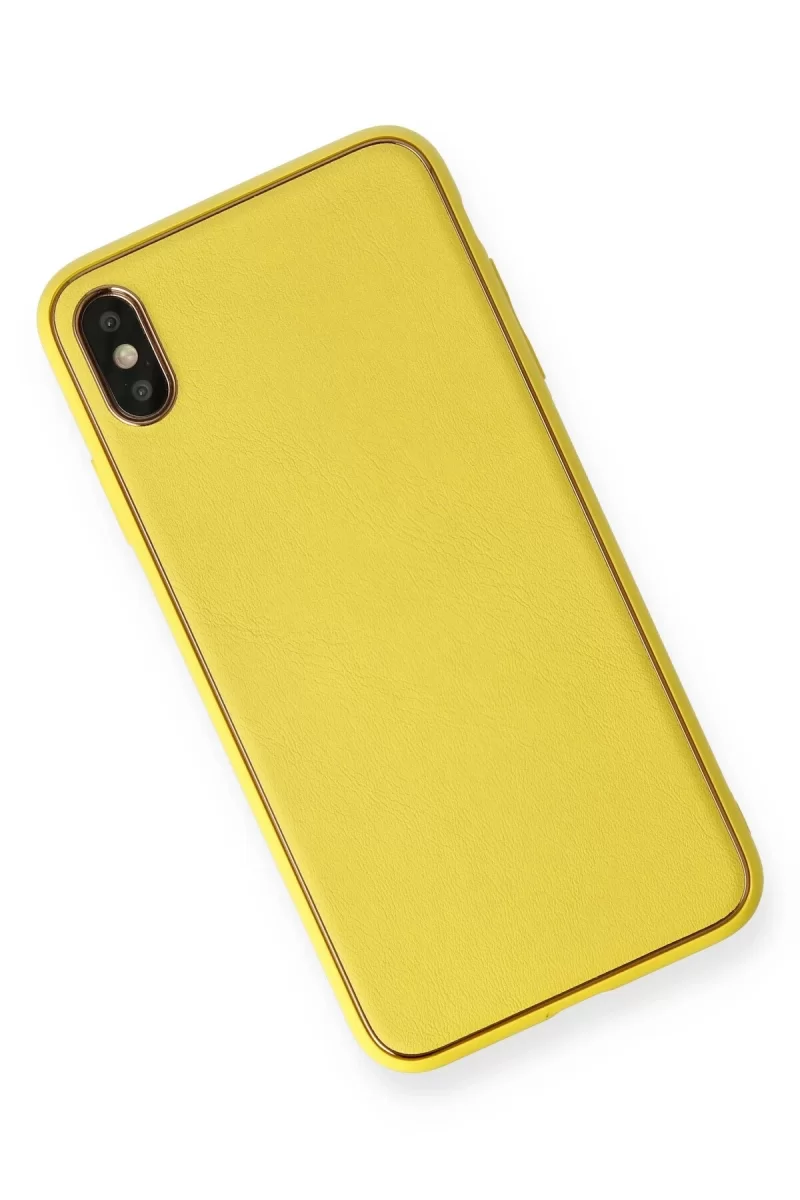 Newface Apple iPhone XS Max Kılıf Coco Deri Silikon Kapak - Sarı