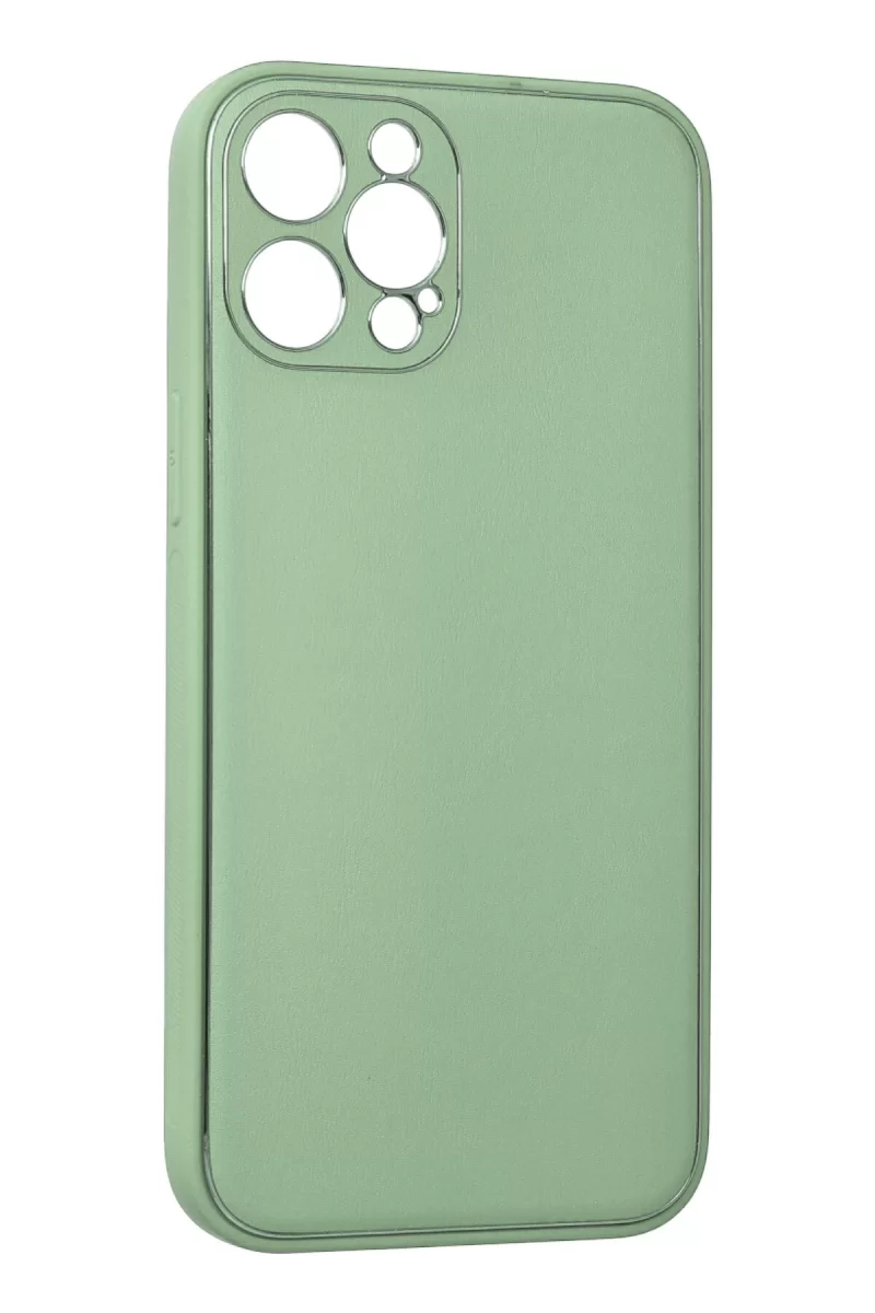 Newface Apple iPhone 12 Pro Kılıf Coco Deri Silikon Kapak - Açık Yeşil