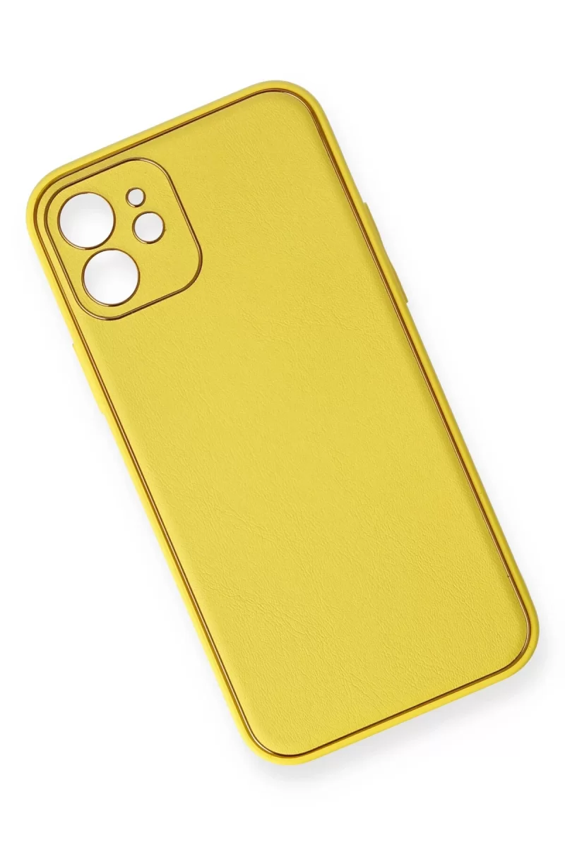 Newface Apple iPhone 12 Kılıf Coco Deri Silikon Kapak - Sarı
