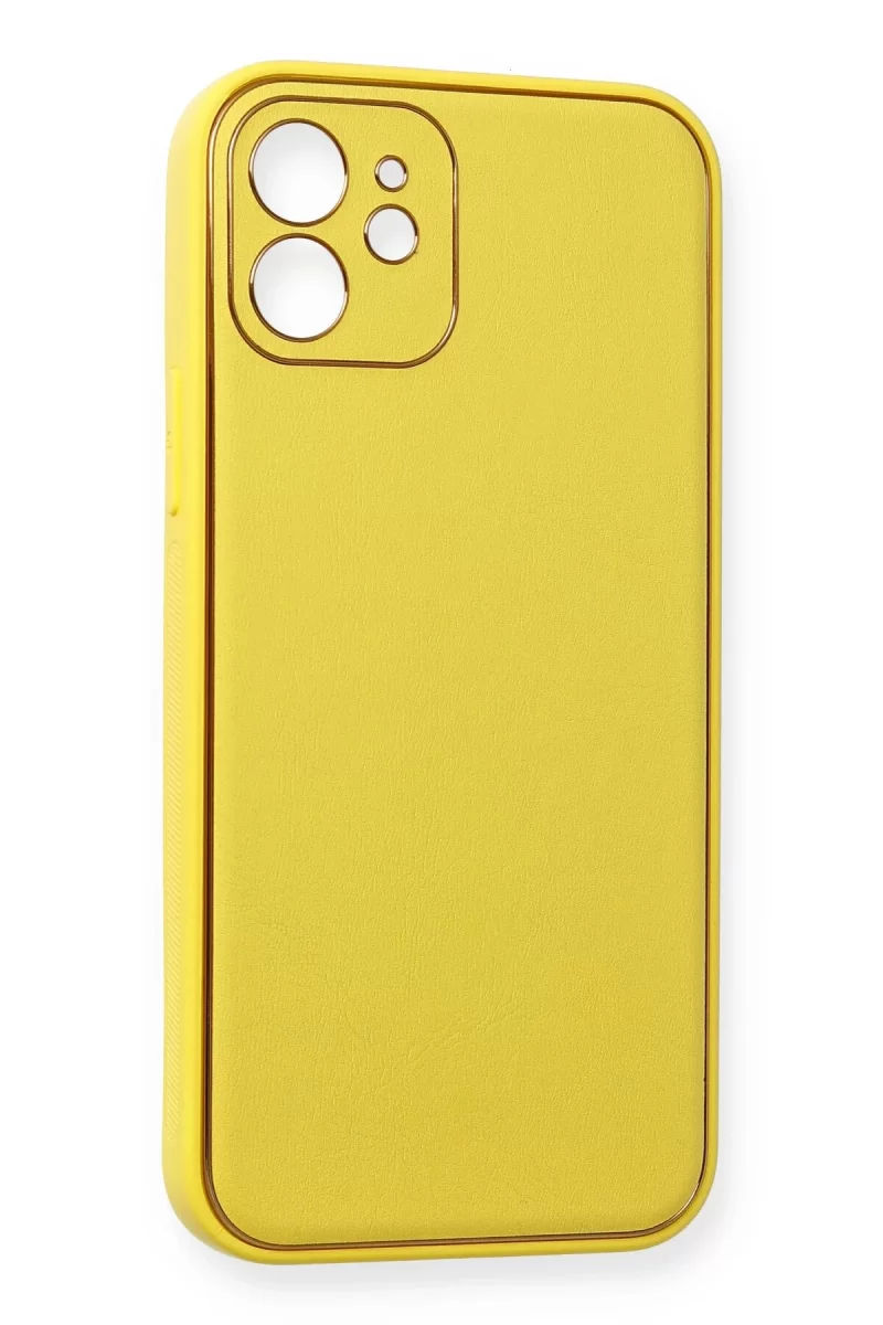 Newface Apple iPhone 12 Kılıf Coco Deri Silikon Kapak - Sarı
