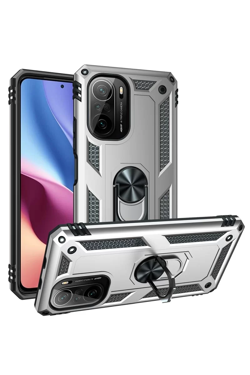 Newface Xiaomi Poco F3 Kılıf Sofya Yüzüklü Silikon Kapak - Gümüş