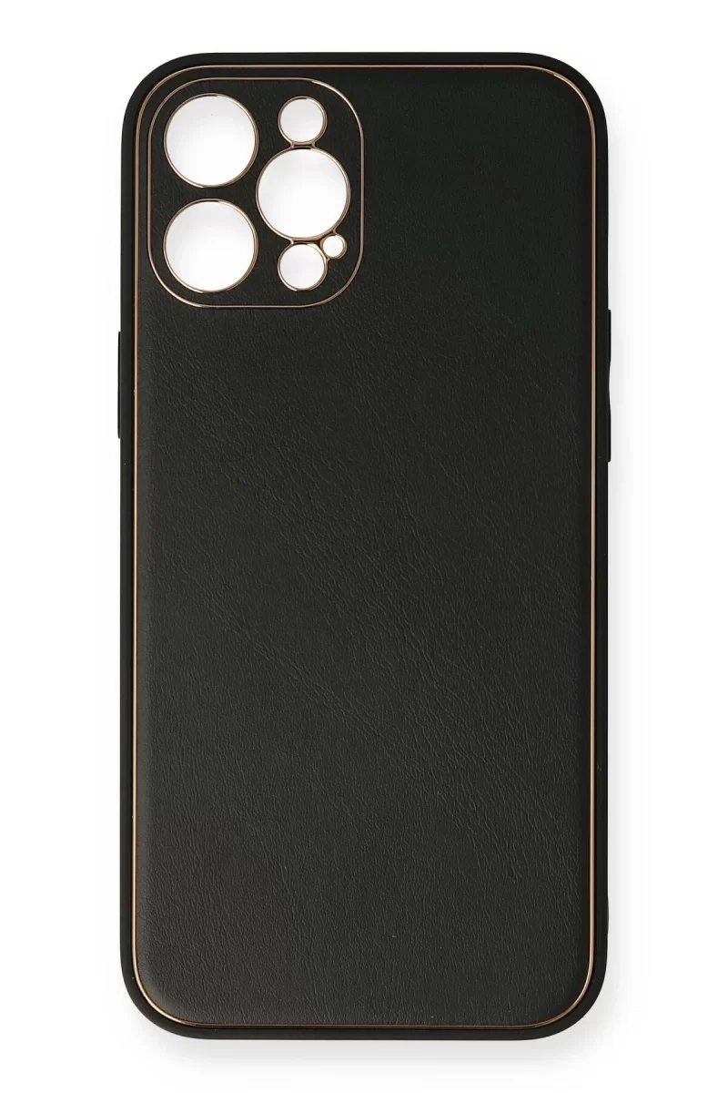 Newface Apple iPhone 12 Pro Max Kılıf Coco Deri Silikon Kapak - Siyah