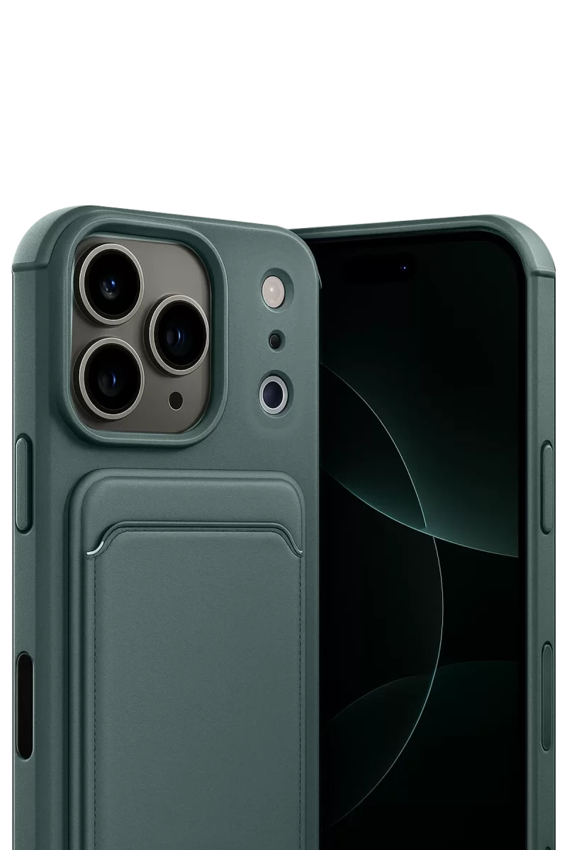 Newface Apple iPhone 17 Pro Kelvin Kartvizitli Silikon - Koyu Yeşil