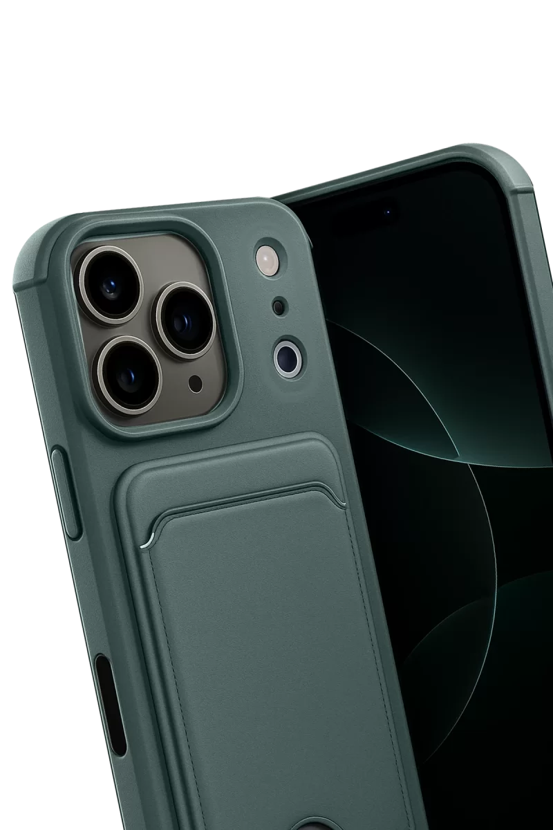 Newface Apple iPhone 17 Pro Kelvin Kartvizitli Silikon - Koyu Yeşil