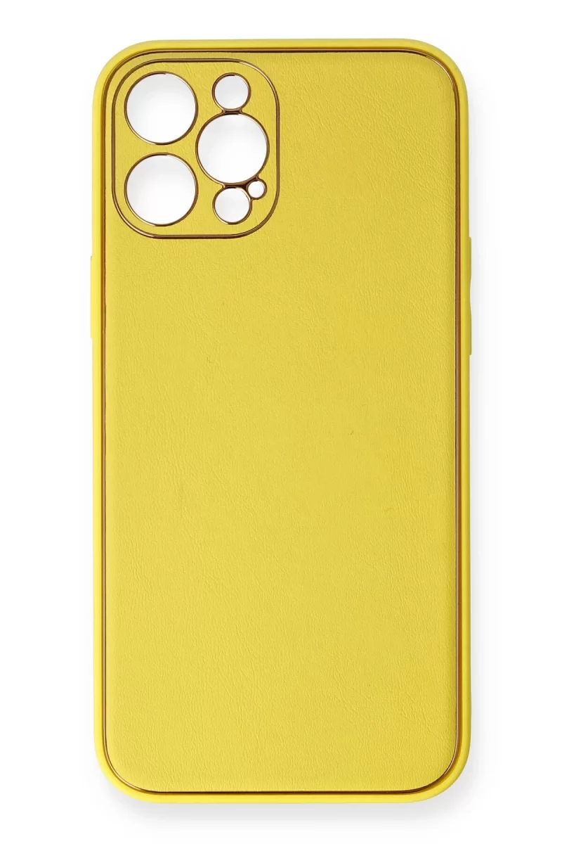 Newface Apple iPhone 12 Pro Max Kılıf Coco Deri Silikon Kapak - Sarı