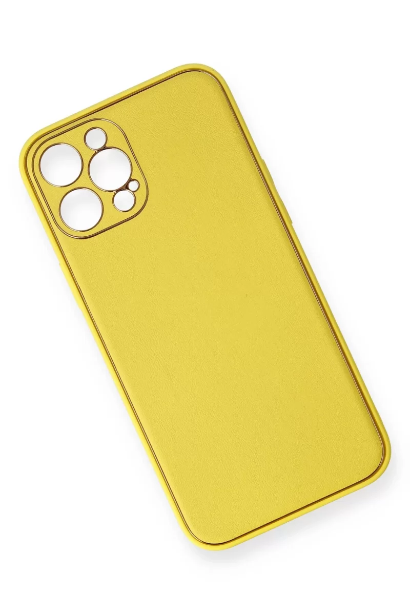 Newface Apple iPhone 12 Pro Max Kılıf Coco Deri Silikon Kapak - Sarı