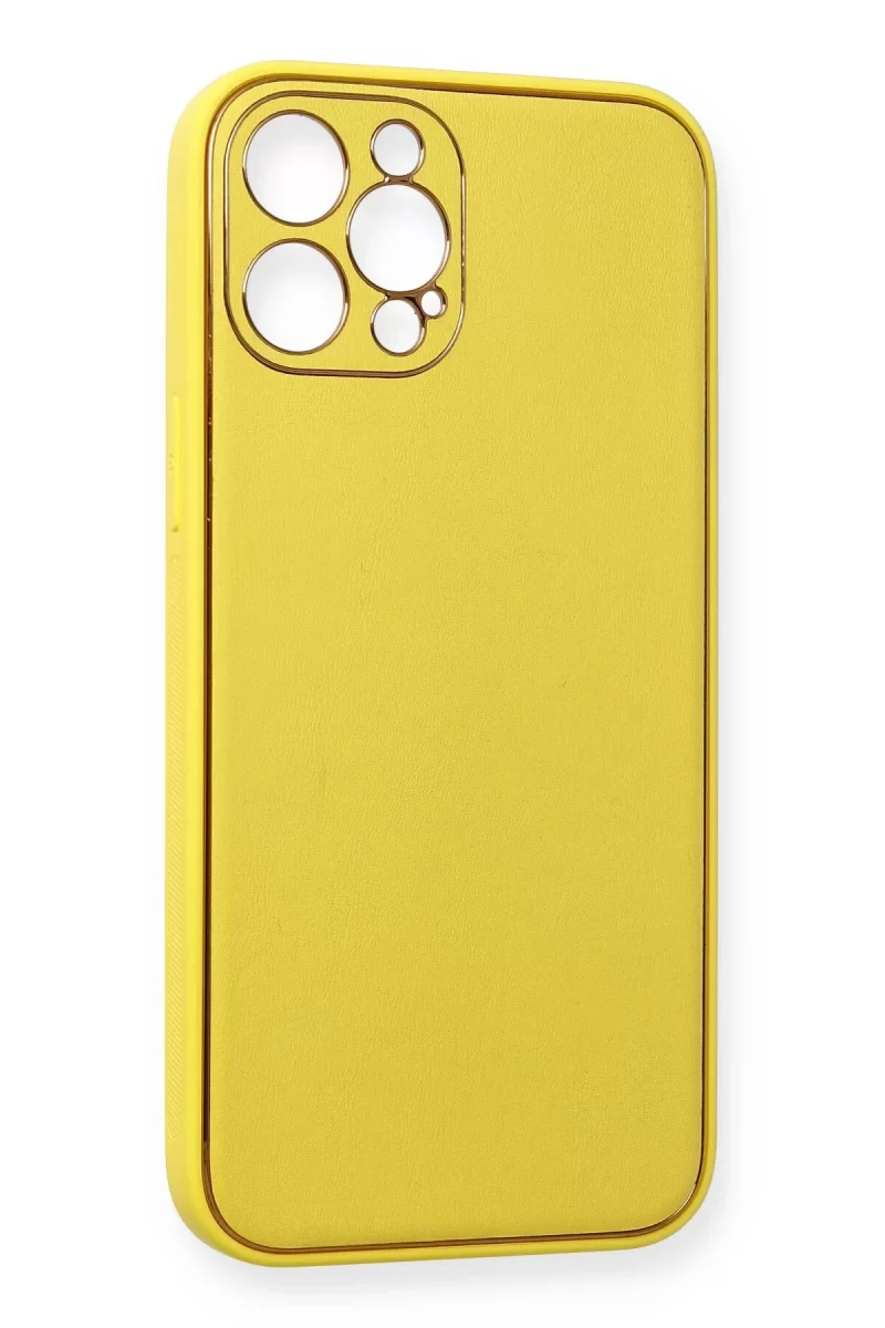 Newface Apple iPhone 12 Pro Max Kılıf Coco Deri Silikon Kapak - Sarı
