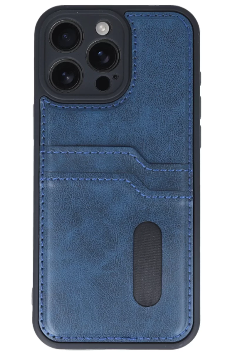 Newface Apple iPhone 16 Pro Max Kılıf Sara Kartvizitli Deri Kılıf - Lacivert