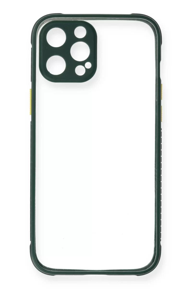 Newface Apple iPhone 12 Pro Max Kılıf Miami Şeffaf Silikon - Koyu Yeşil