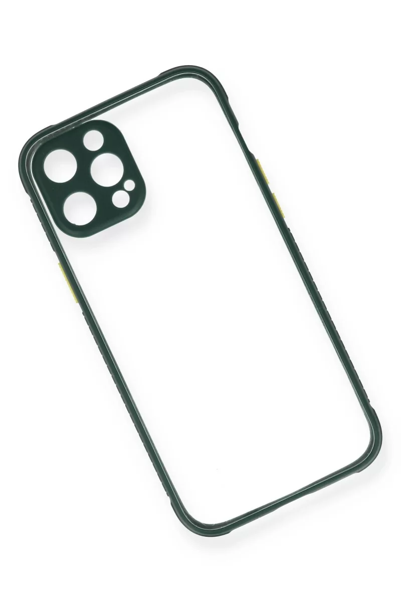 Newface Apple iPhone 12 Pro Max Kılıf Miami Şeffaf Silikon - Koyu Yeşil