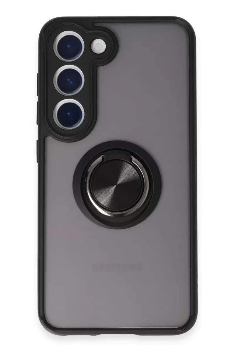 Newface Samsung Galaxy S23 Kılıf Montreal Yüzüklü Silikon Kapak - Siyah