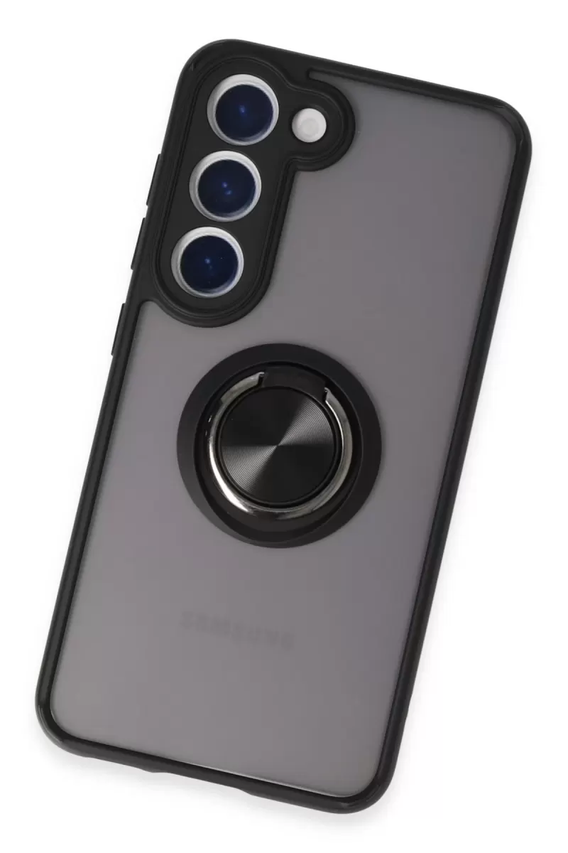 Newface Samsung Galaxy S23 Kılıf Montreal Yüzüklü Silikon Kapak - Siyah
