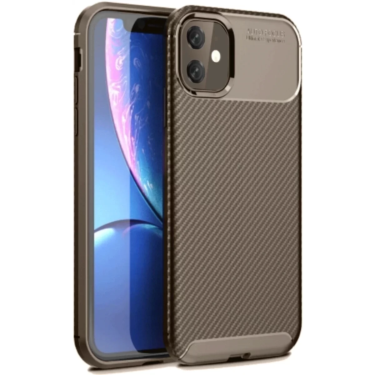 Newface Apple iPhone 11 Kılıf Auto Focus Karbon Kapak - Kahverengi