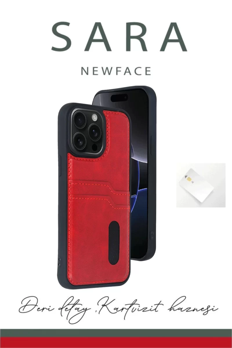 Newface Apple iPhone 15 Pro Max Kılıf Sara Kartvizitli Deri Kılıf - Siyah