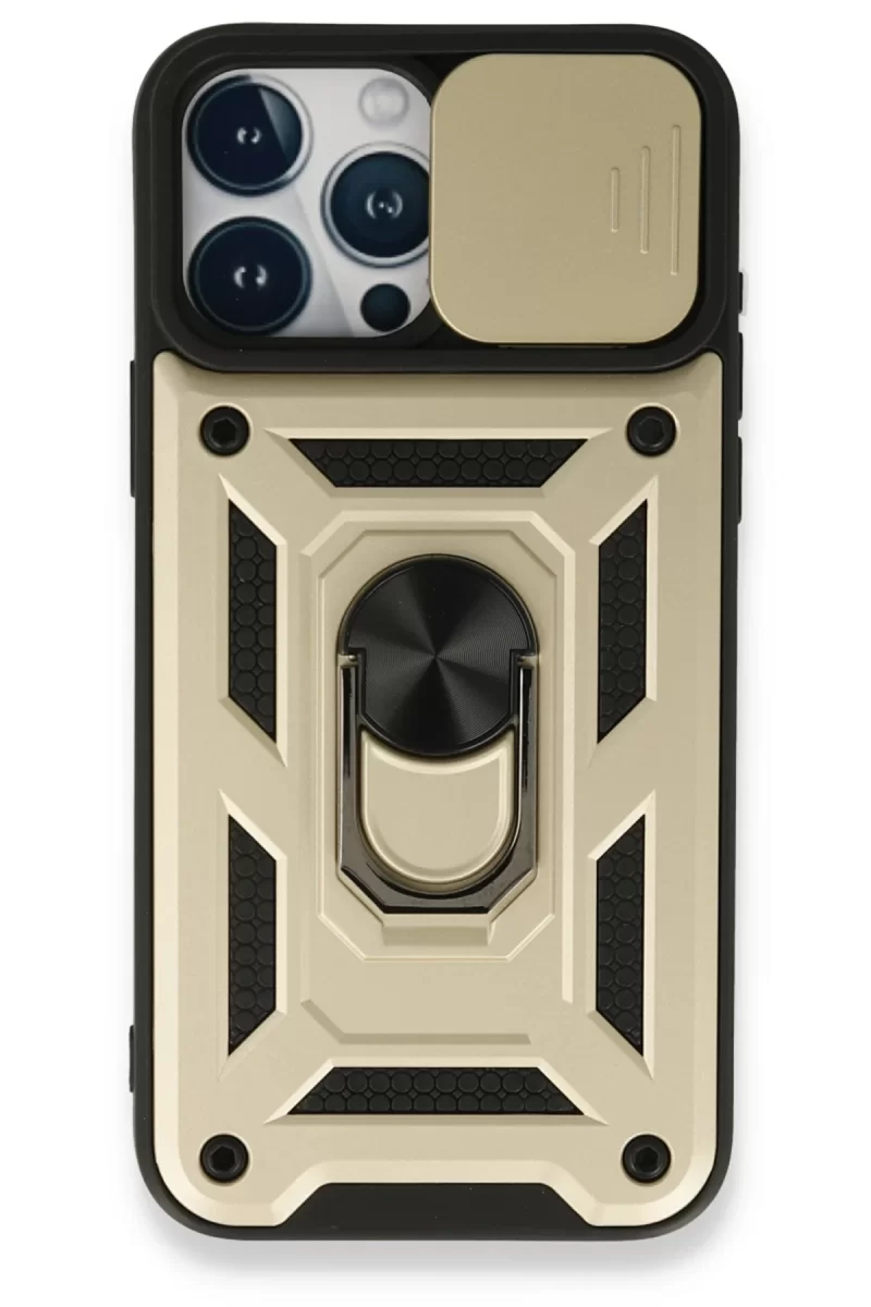 Newface Apple iPhone 15 Pro Kılıf Pars Lens Yüzüklü Silikon - Gold