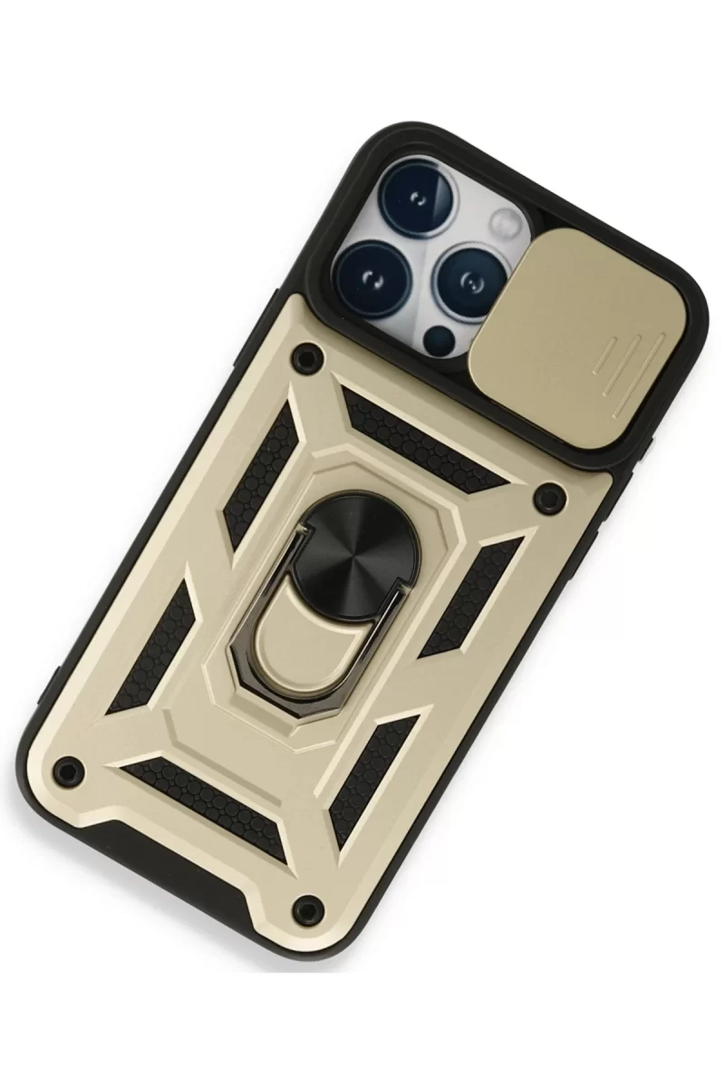 Newface Apple iPhone 15 Pro Kılıf Pars Lens Yüzüklü Silikon - Gold