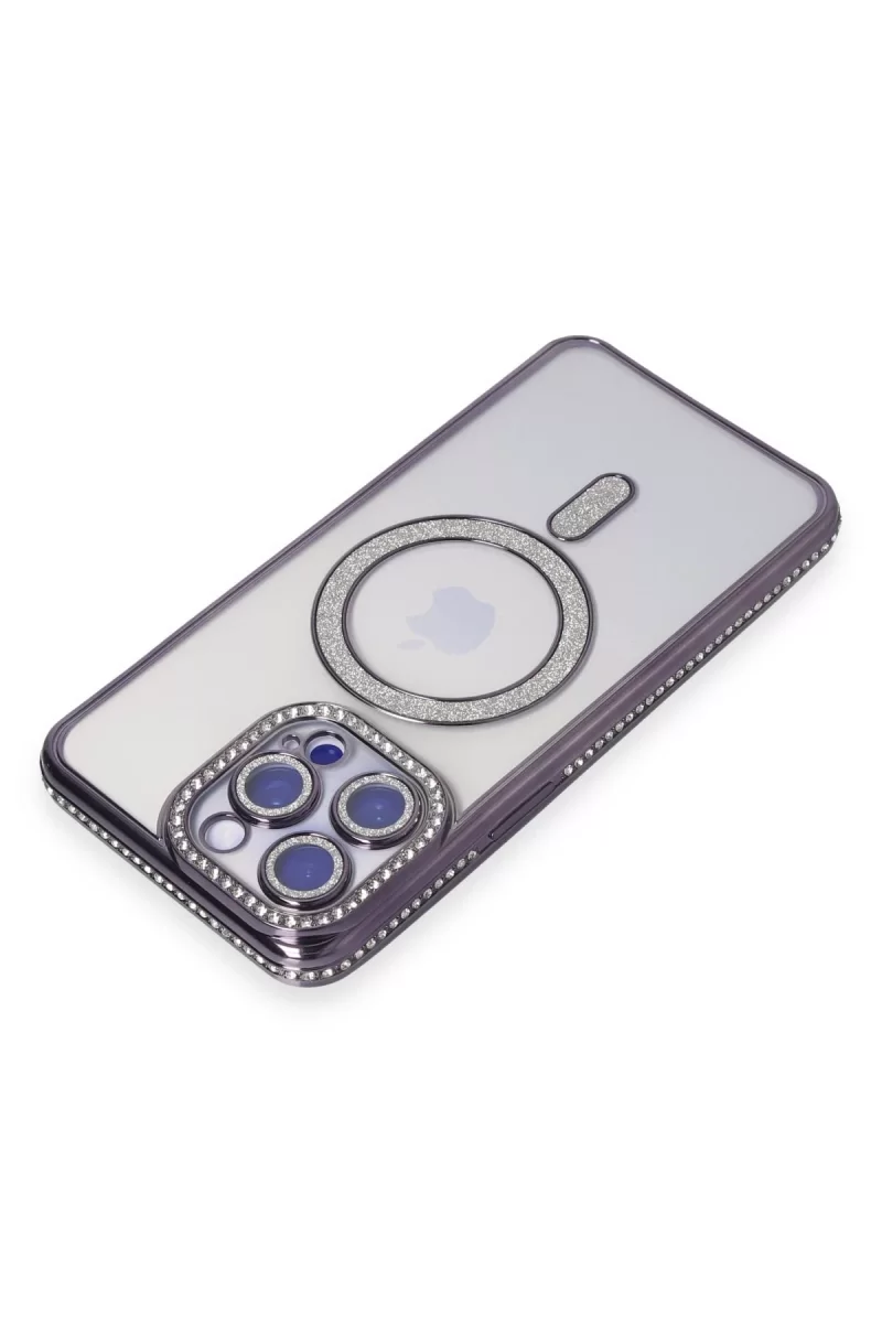 Newface Apple iPhone 15 Pro Max Kılıf Joke Simli Magneticsafe Kılıf - Derin Mor