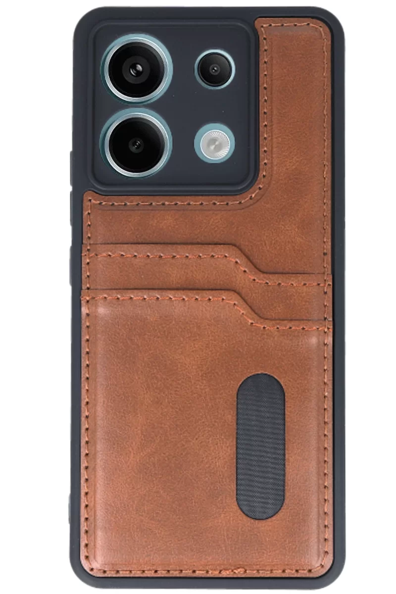 Newface Xiaomi Redmi Note 13 Pro 5G Kılıf Sara Kartvizitli Deri Kılıf - Taba