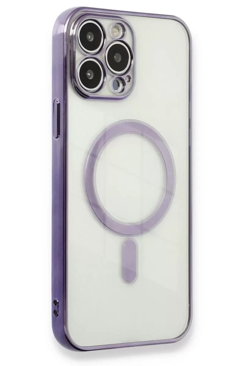 Newface Apple iPhone 13 Pro Max Kılıf Magneticsafe Lazer Silikon - Mor