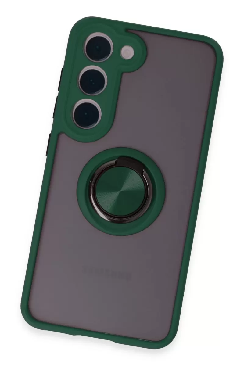 Newface Samsung Galaxy S23 Kılıf Montreal Yüzüklü Silikon Kapak - Yeşil