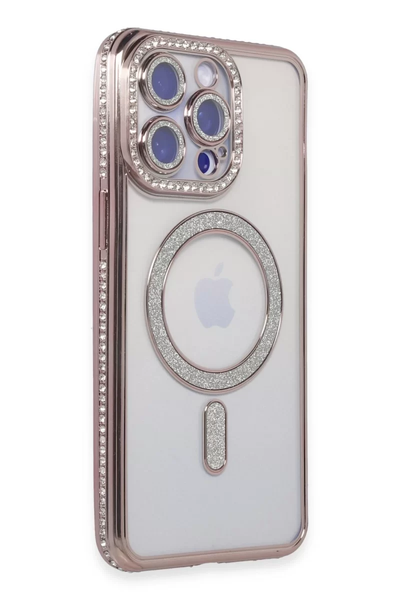 Newface Apple iPhone 15 Pro Max Kılıf Joke Simli Magneticsafe Kılıf - Pembe