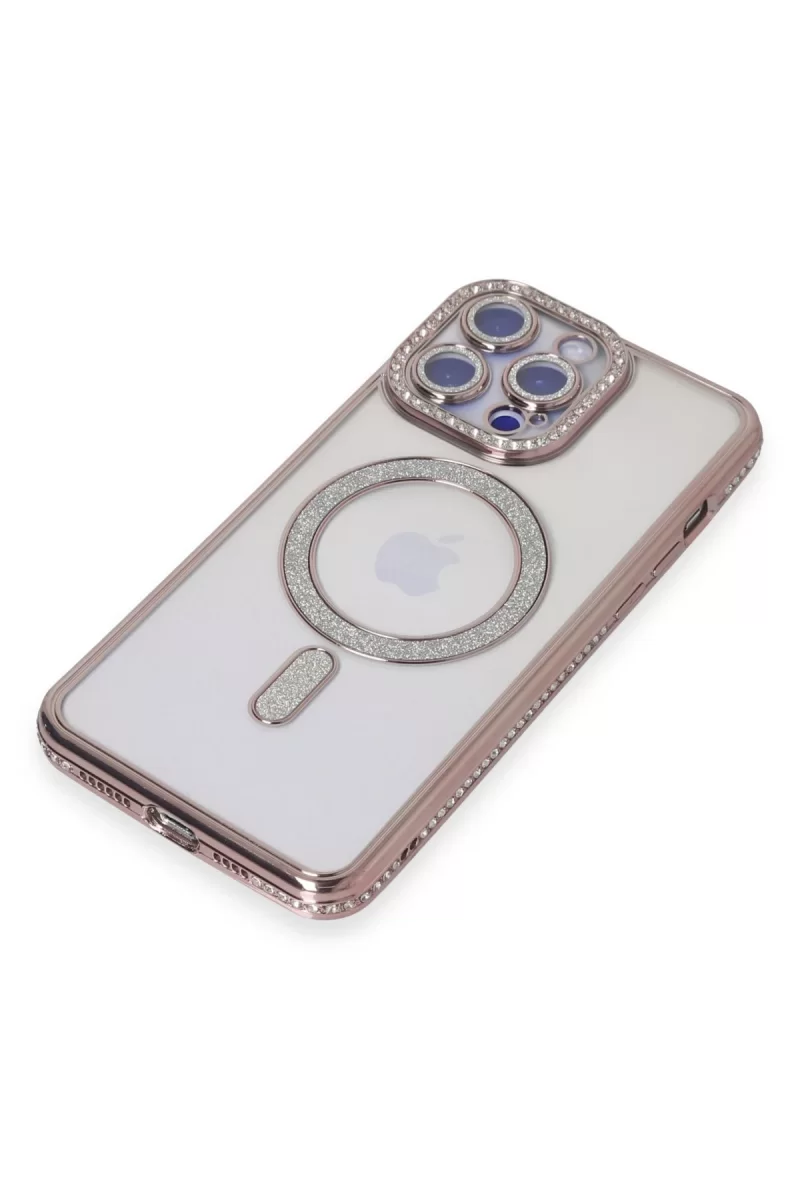 Newface Apple iPhone 15 Pro Max Kılıf Joke Simli Magneticsafe Kılıf - Pembe