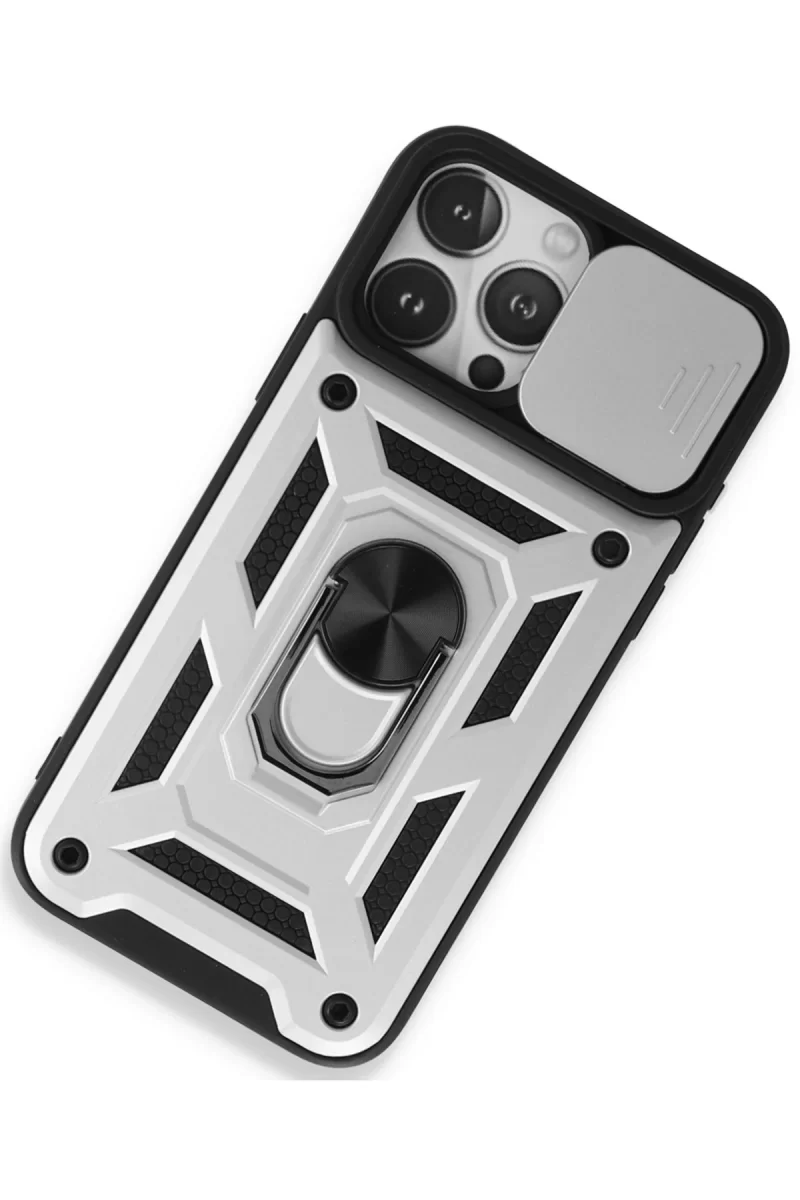 Newface Apple iPhone 15 Pro Kılıf Pars Lens Yüzüklü Silikon - Gümüş
