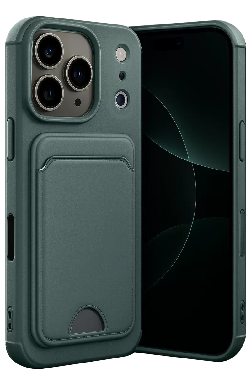 Newface Apple iPhone 17 Pro Max Kelvin Kartvizitli Silikon - Koyu Yeşil