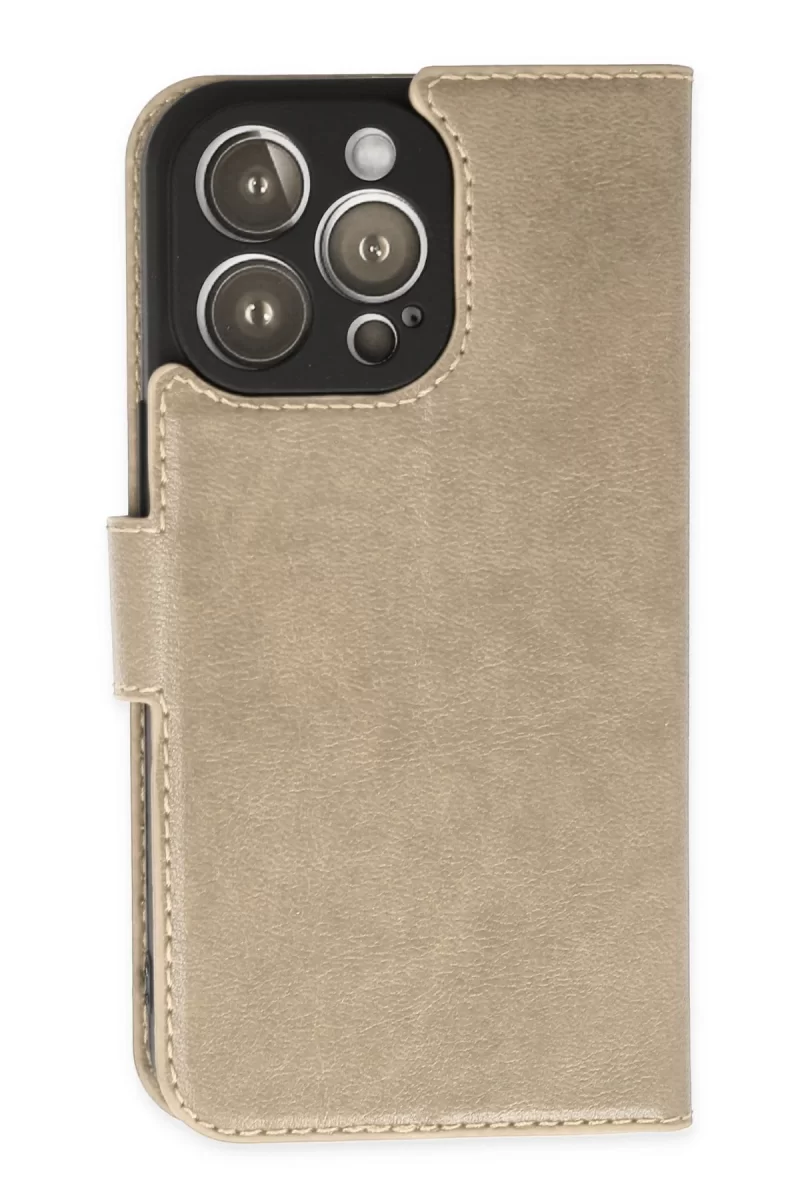 Newface Apple iPhone 14 Pro Max Kılıf Trend S Plus Kapaklı Kılıf - Gold