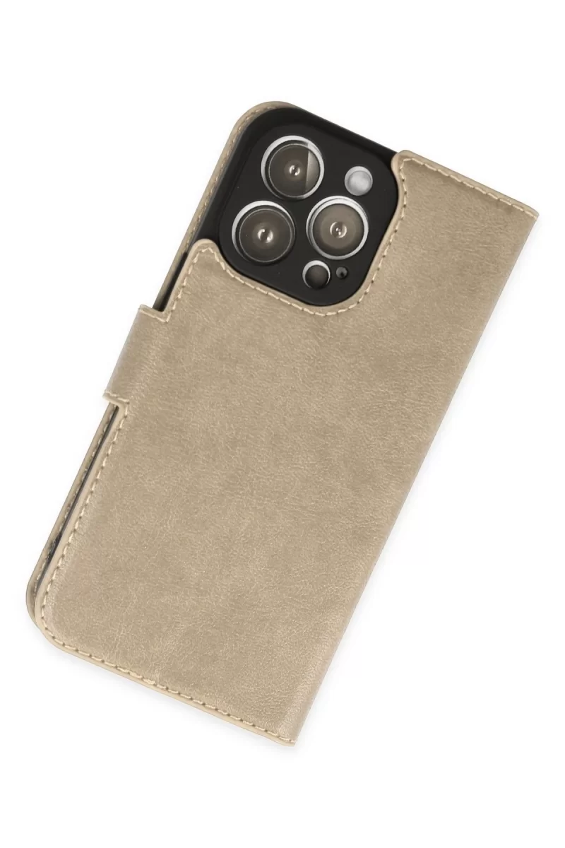 Newface Apple iPhone 14 Pro Max Kılıf Trend S Plus Kapaklı Kılıf - Gold