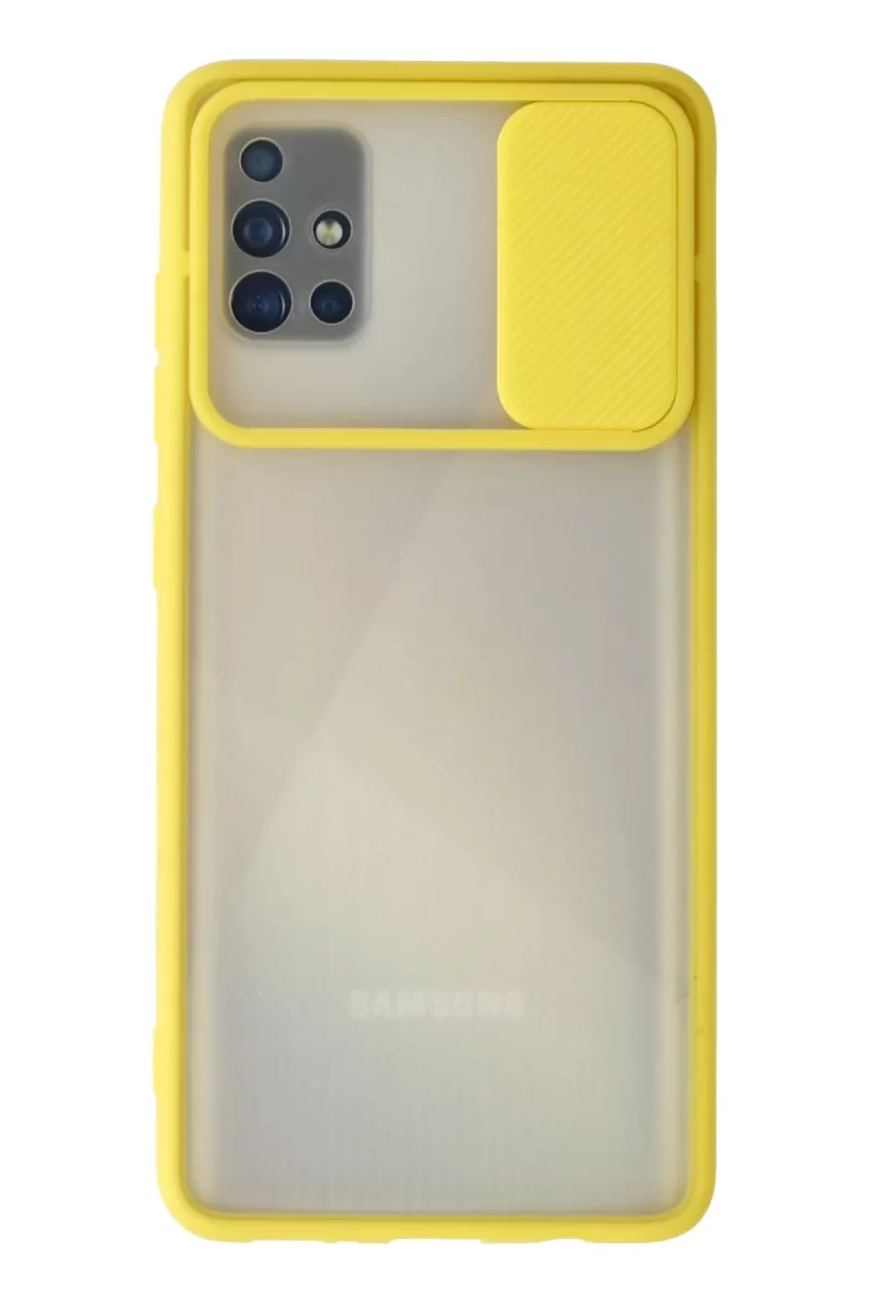 Newface Samsung Galaxy A71 Kılıf Palm Buzlu Kamera Sürgülü Silikon - Sarı