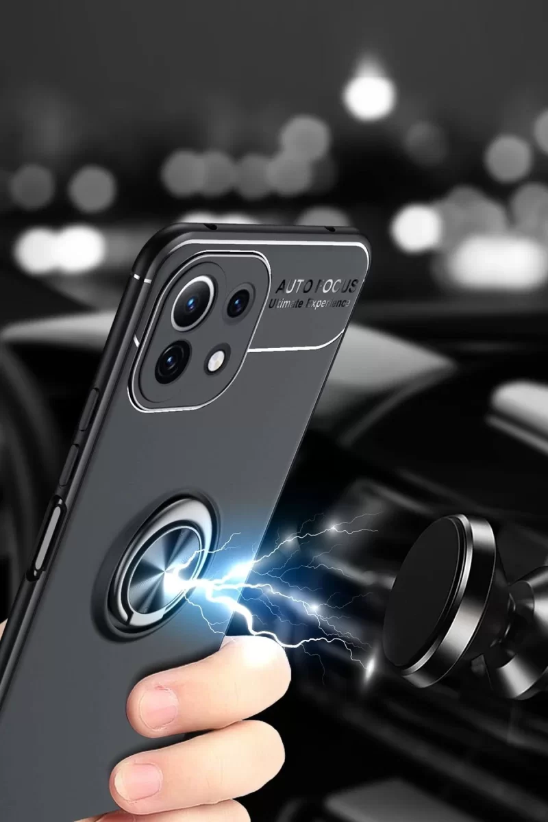 Newface Xiaomi Mİ 11 Lite Kılıf Range Yüzüklü Silikon - Siyah