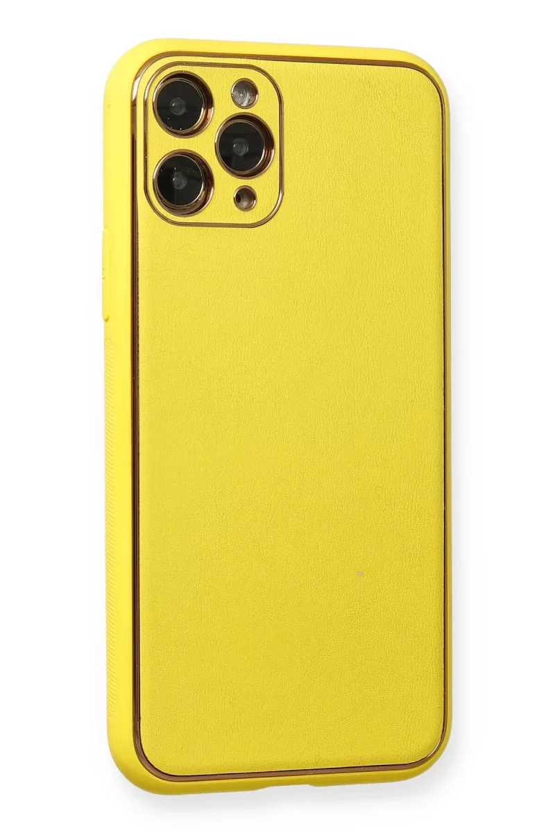 Newface Apple iPhone 11 Pro Kılıf Coco Deri Silikon Kapak - Sarı