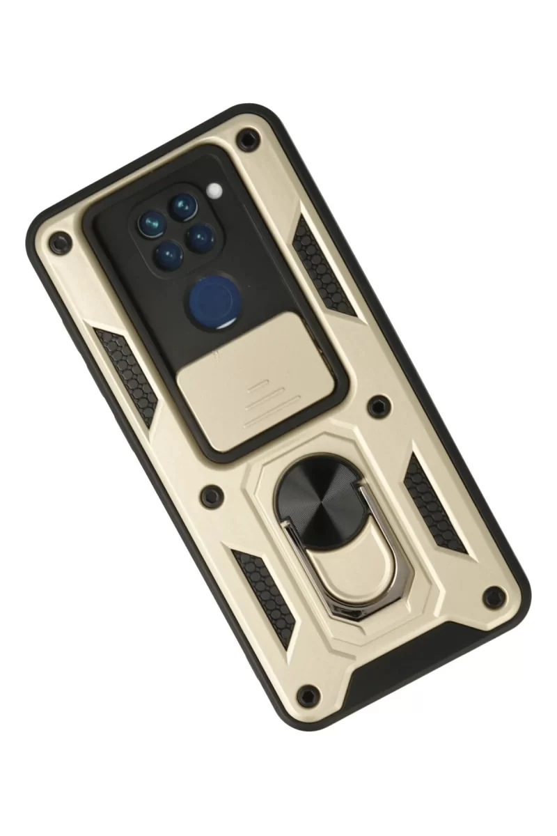 Newface Xiaomi Redmi Note 9 Kılıf Pars Lens Yüzüklü Silikon - Gold