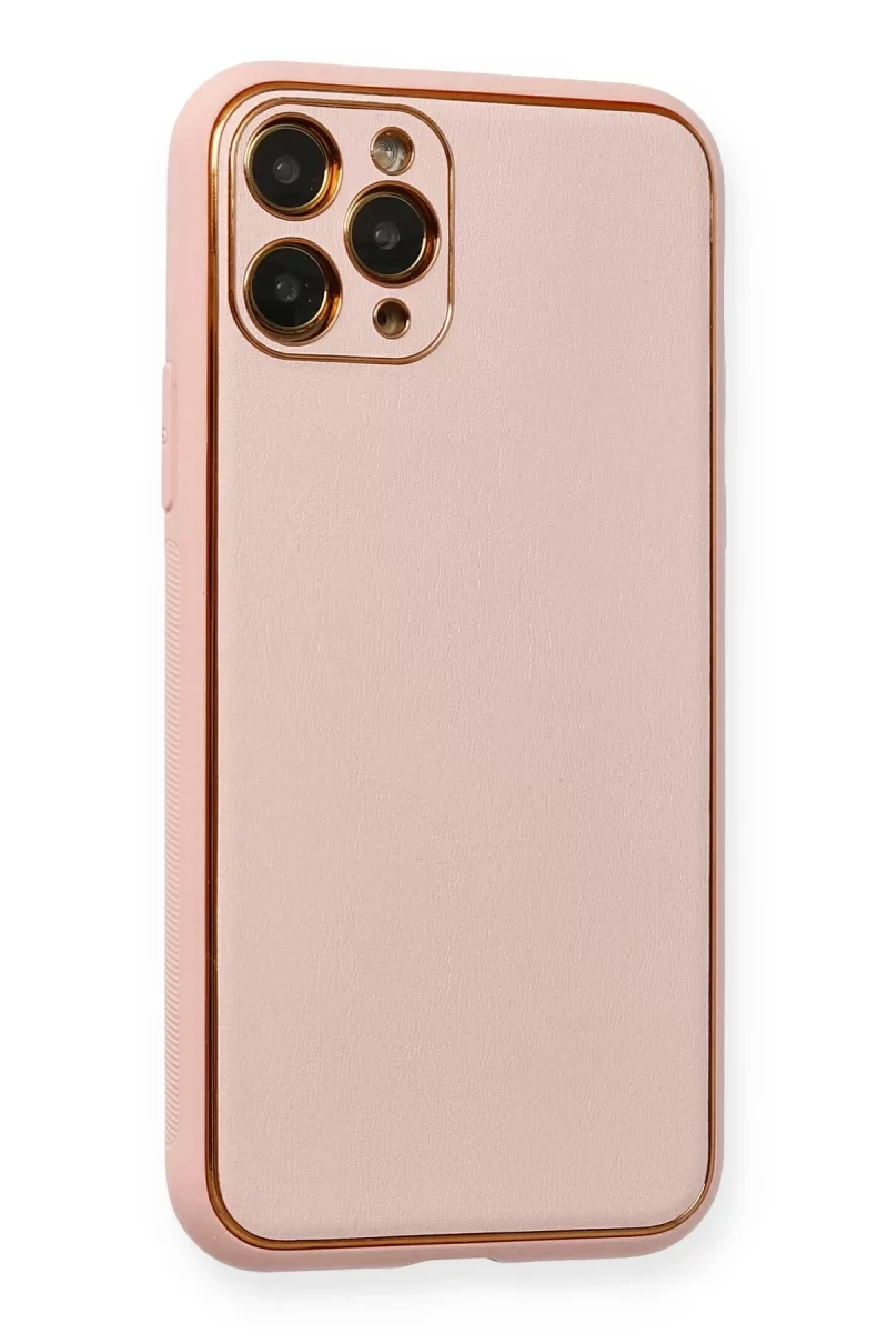 Newface Apple iPhone 11 Pro Max Kılıf Coco Deri Silikon Kapak - Pembe