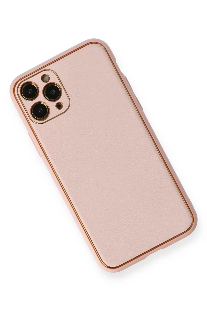 Newface Apple iPhone 11 Pro Max Kılıf Coco Deri Silikon Kapak - Pembe