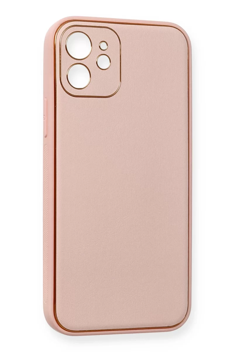 Newface Apple iPhone 12 Kılıf Coco Deri Silikon Kapak - Pembe