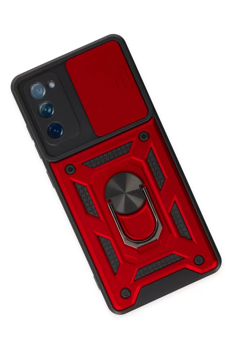 Newface Samsung Galaxy S20 FE Kılıf Pars Lens Yüzüklü Silikon - Kırmızı