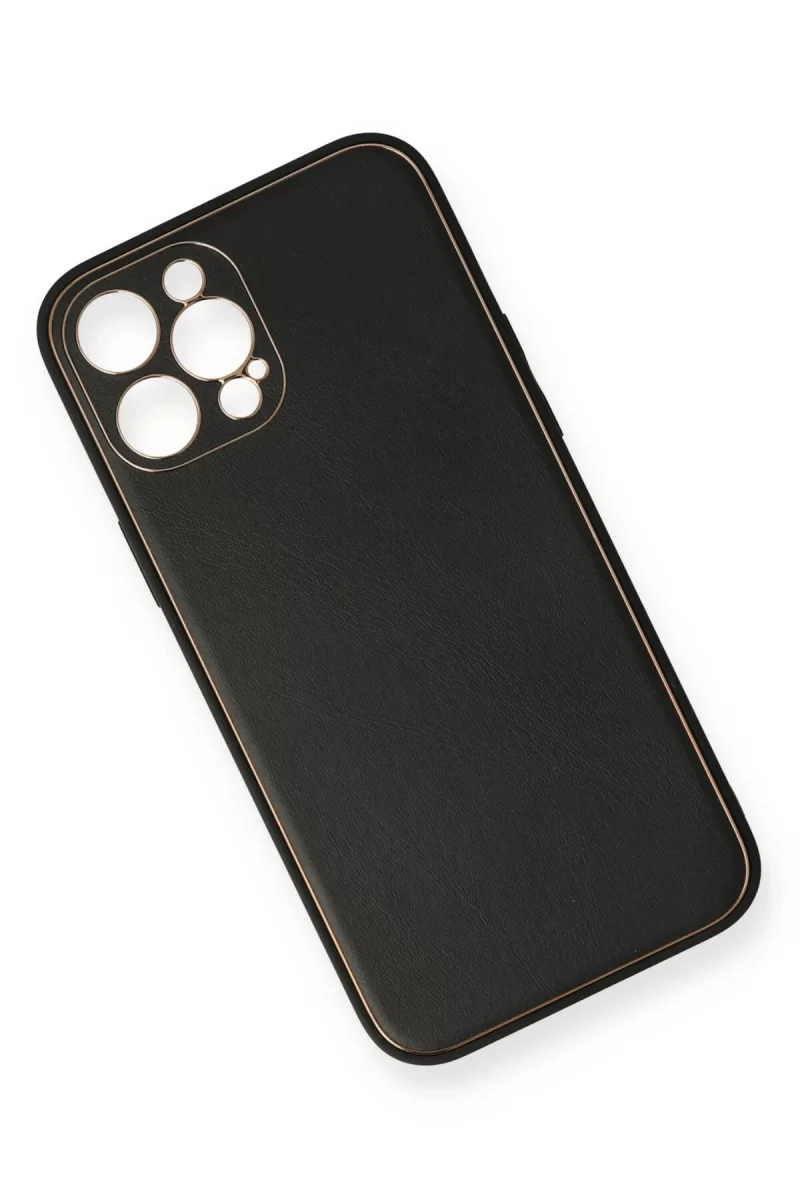 Newface Apple iPhone 12 Pro Kılıf Coco Deri Silikon Kapak - Siyah