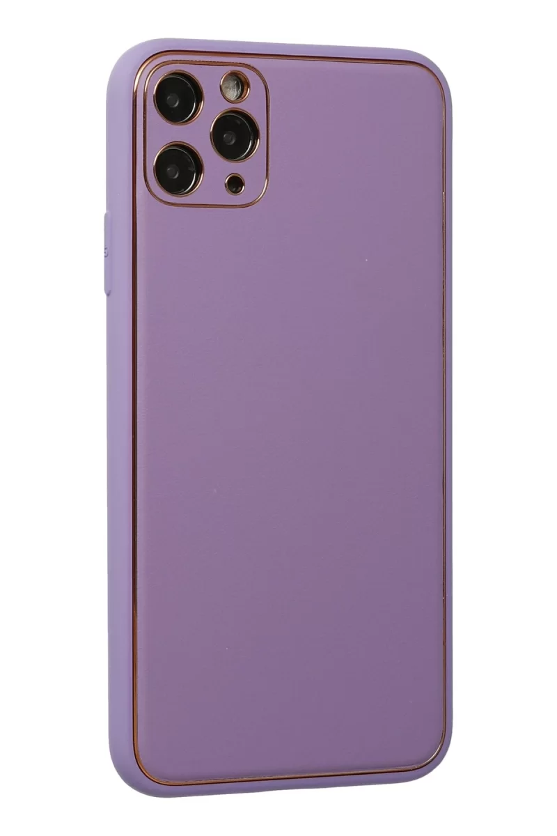 Newface Apple iPhone 11 Pro Max Kılıf Coco Deri Silikon Kapak - Lila