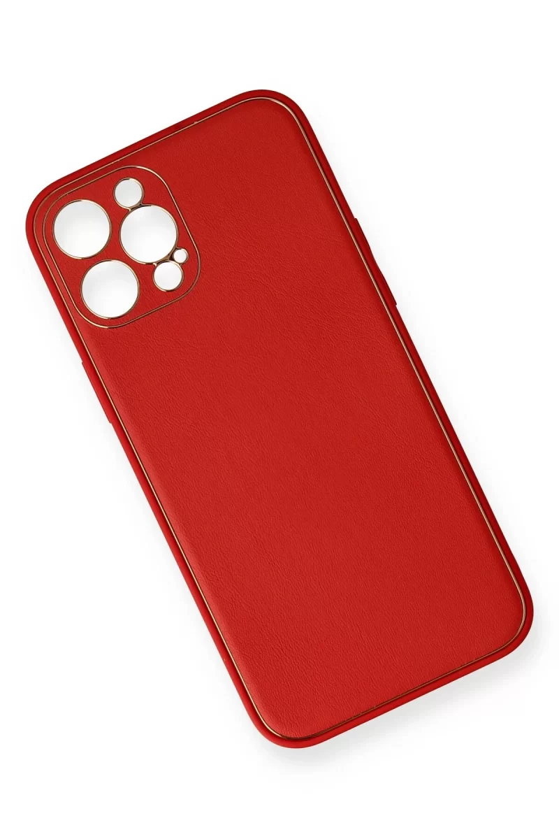 Newface Apple iPhone 12 Pro Max Kılıf Coco Deri Silikon Kapak - Kırmızı