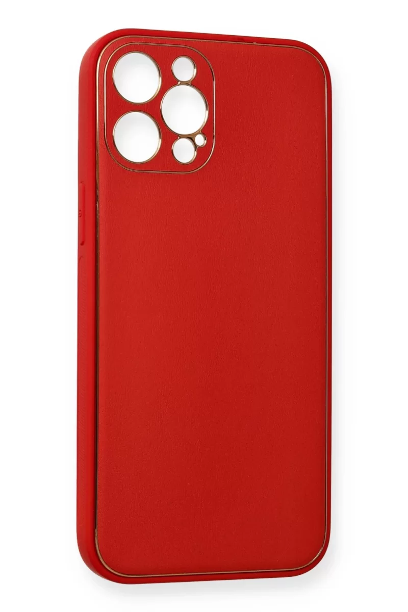 Newface Apple iPhone 12 Pro Kılıf Coco Deri Silikon Kapak - Kırmızı