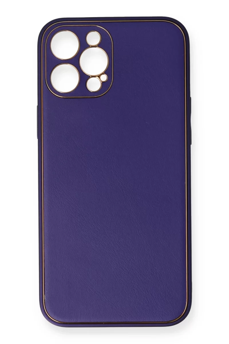 Newface Apple iPhone 12 Pro Kılıf Coco Deri Silikon Kapak - Mor