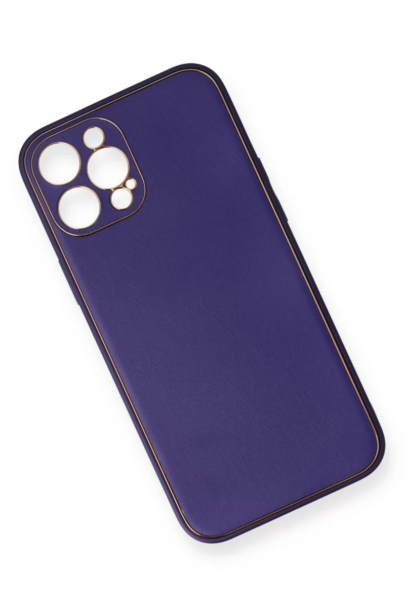 Newface Apple iPhone 12 Pro Kılıf Coco Deri Silikon Kapak - Mor