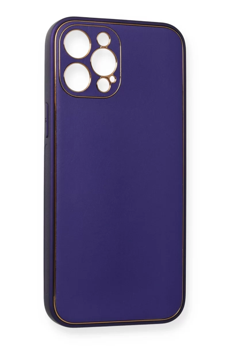 Newface Apple iPhone 12 Pro Kılıf Coco Deri Silikon Kapak - Mor