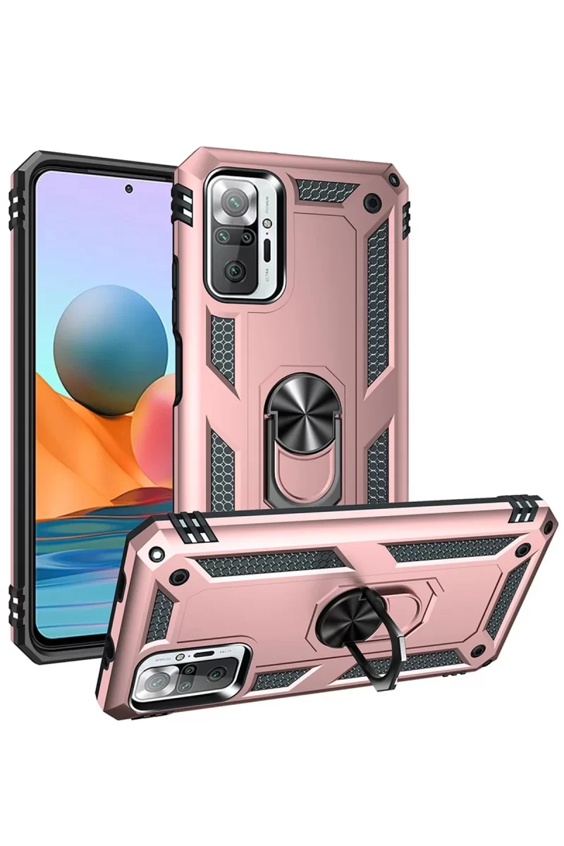 Newface Xiaomi Redmi Note 10 Pro Kılıf Sofya Yüzüklü Silikon Kapak - Rose