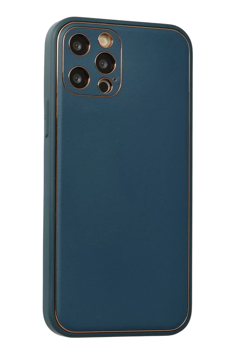 Newface Apple iPhone 12 Pro Max Kılıf Coco Deri Silikon Kapak - Mavi