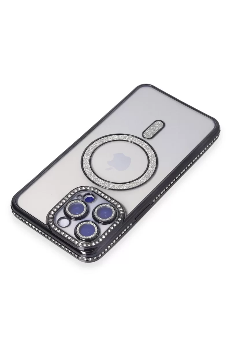 Newface Apple iPhone 15 Pro Kılıf Joke Simli Magneticsafe Kılıf - Siyah